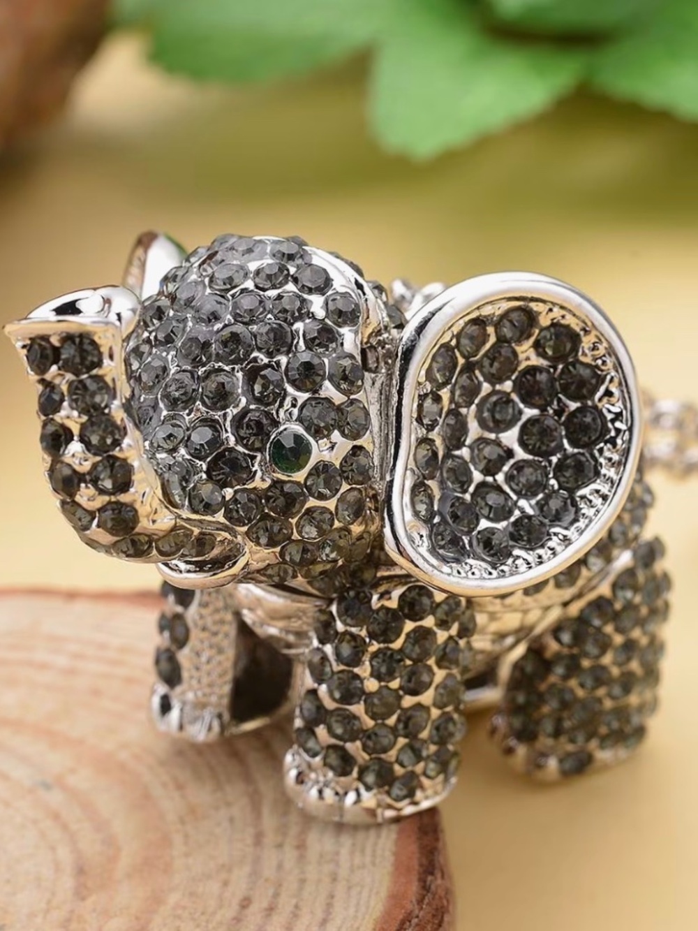 GRAY & GREEN AUSTRIAN CRYSTAL ELEPHANT PENDANT NECKLACE – $20